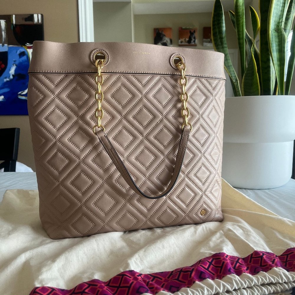 Tory Burch Quilted Leather Tote Bag - Authentic